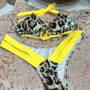 NWT Sexy Leopard Print Bikini with Yellow Accents